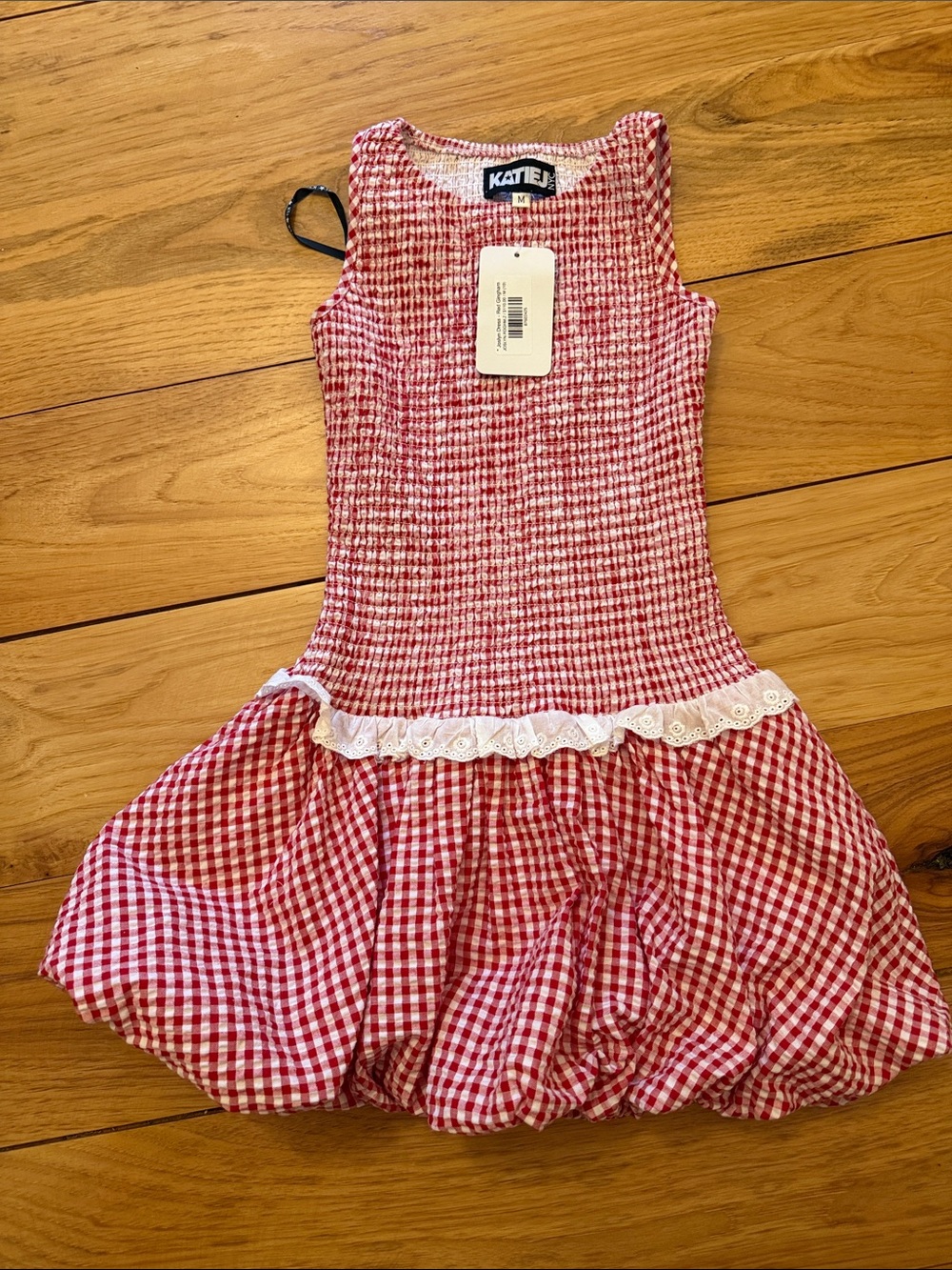 Katie J Girls' Red Gingham Ruffled Tank Dress